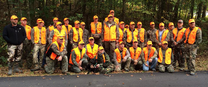 Blaze orange as far as you can see, a big group hunt